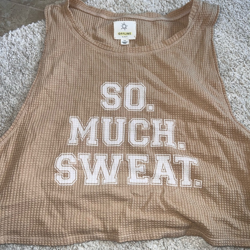 Aerie Tan Ribbed Crop Muscle Tee